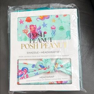 Posh Peanut Aqua Swaddle and Headwrap with Sea Life